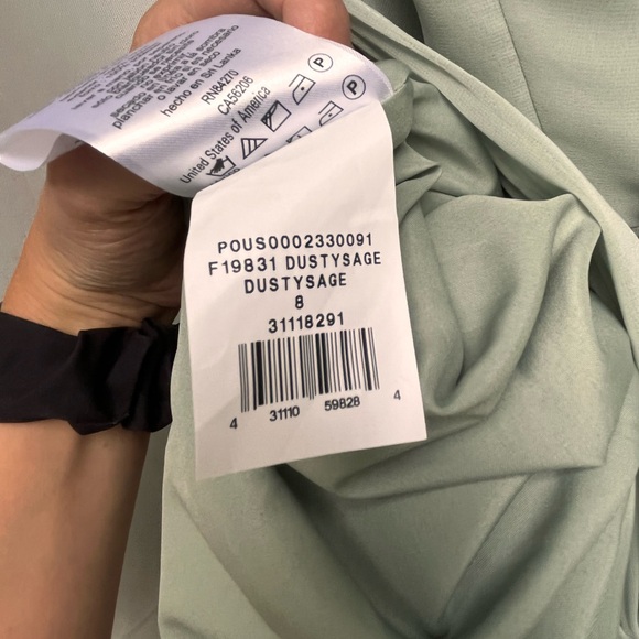 David’s Bridal Dusty Sage Long Chiffon Surplice Tank Dress - Picture 5 of 9